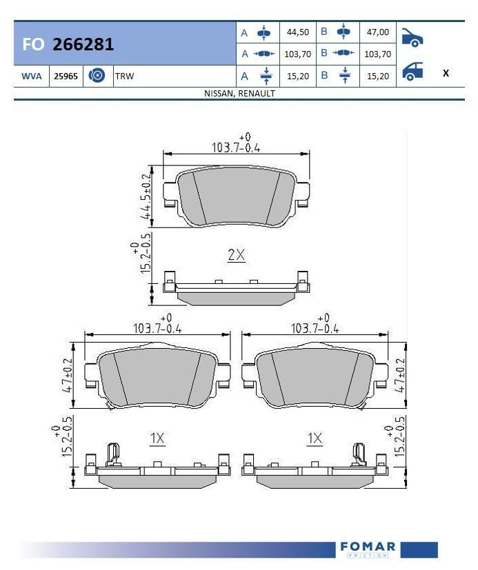 FOMAR Friction Bremseklosser artikkelnummer: FO 266281 billig