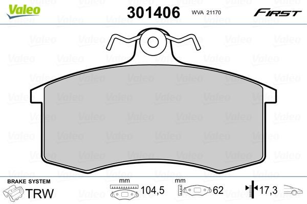 VALEO Brake pad set Article number: 301406 cheaply