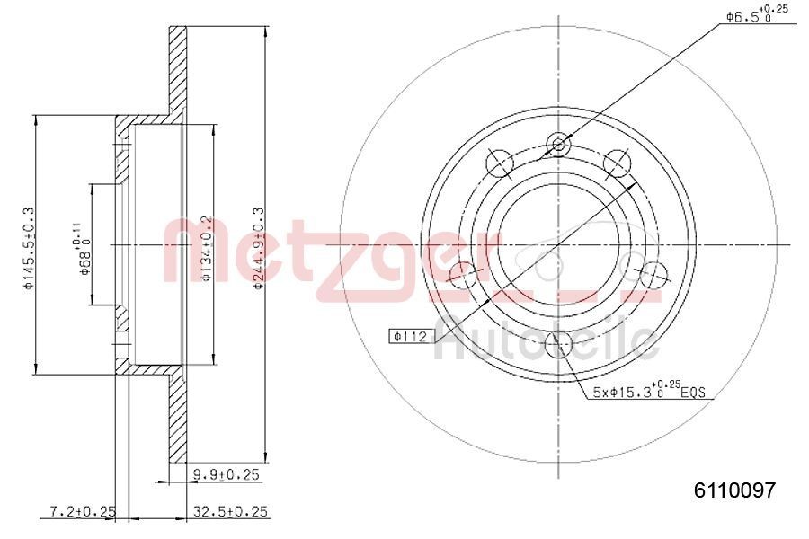 METZGER Disque de frein UGS: 6110097 à peu de frais