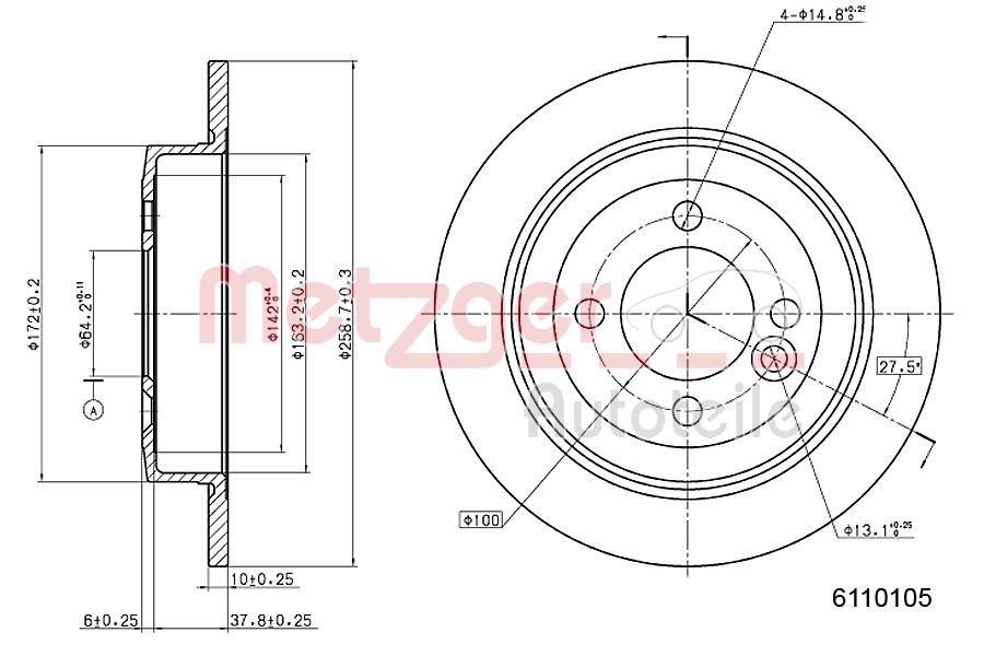 METZGER Brake disc Article number: 6110105 cheaply