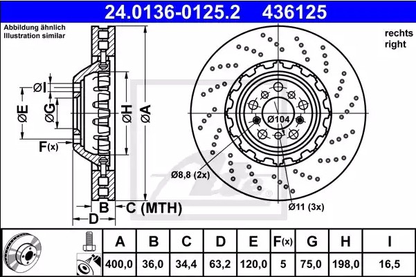 ATE Brake disc Article number: 24.0136-0125.2 cheaply