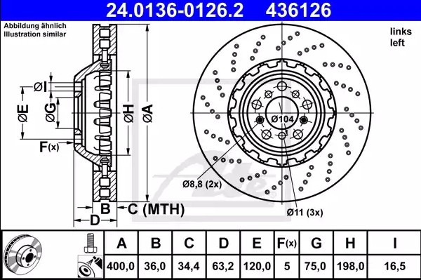 ATE Brake disc Article number: 24.0136-0126.2 cheaply