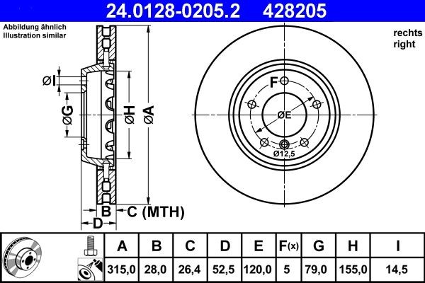 ATE Brake disc Article number: 24.0128-0205.2 cheaply