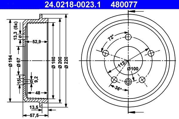 ATE Brake drum Article number: 24.0218-0023.1 cheaply