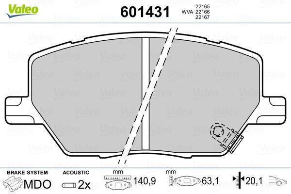 VALEO Brake pad set Article number: 601431 cheaply
