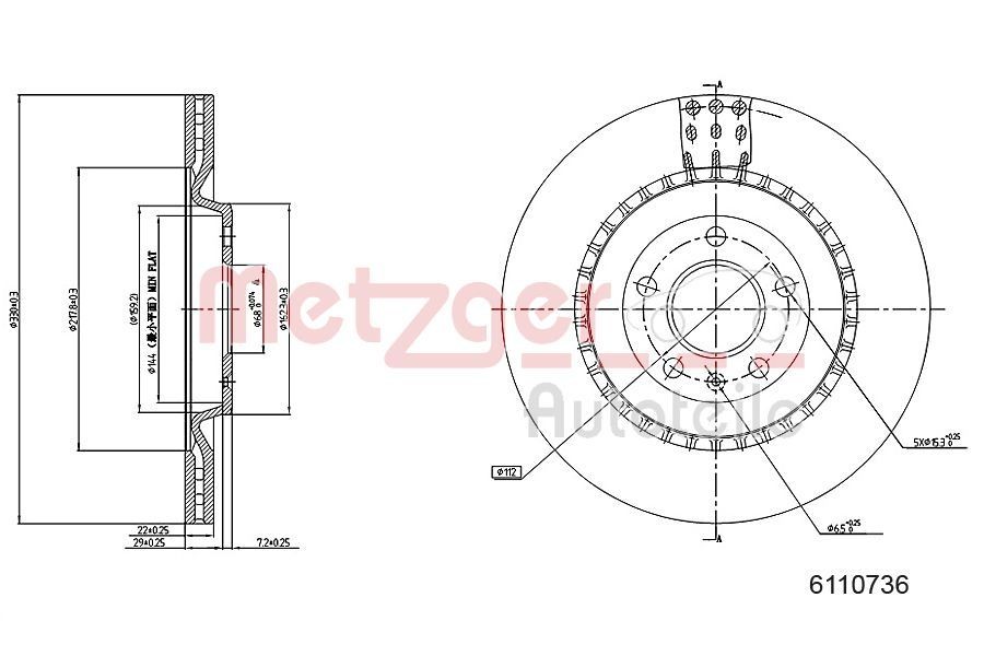 METZGER Brake disc Article number: 6110736 cheaply