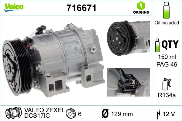 VALEO Air conditioning compressor Article number: 716671 cheaply