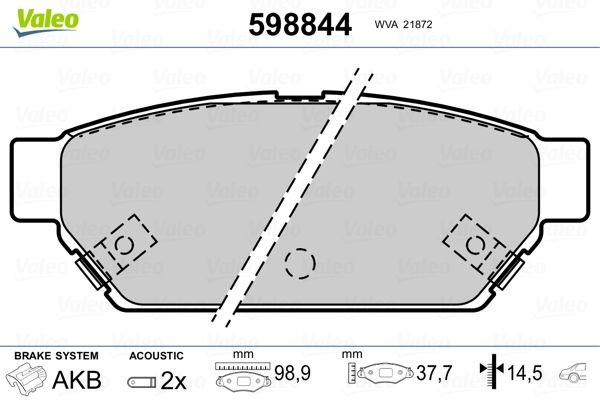 VALEO Brake pad set Article number: 598844 cheaply