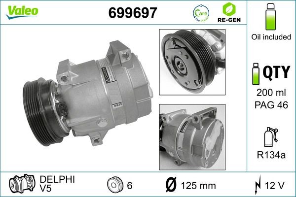 VALEO Air conditioning compressor REMANUFACTURED Article number: 699697 cheaply