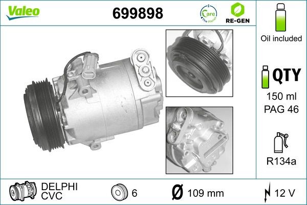 VALEO Air conditioning compressor REMANUFACTURED Article number: 699898 cheaply