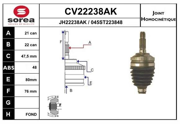 EAI Joint kit, drive shaft Article number: CV22238AK cheaply