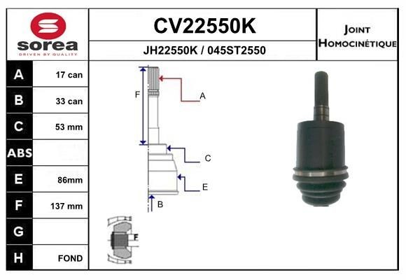EAI Joint kit, drive shaft Article number: CV22550K cheaply