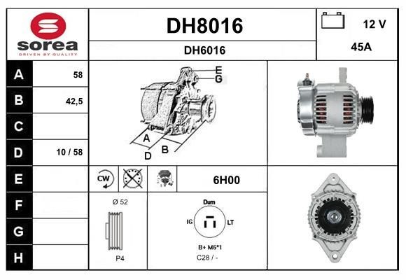 SNRA Alternator Article number: DH8016 cheaply