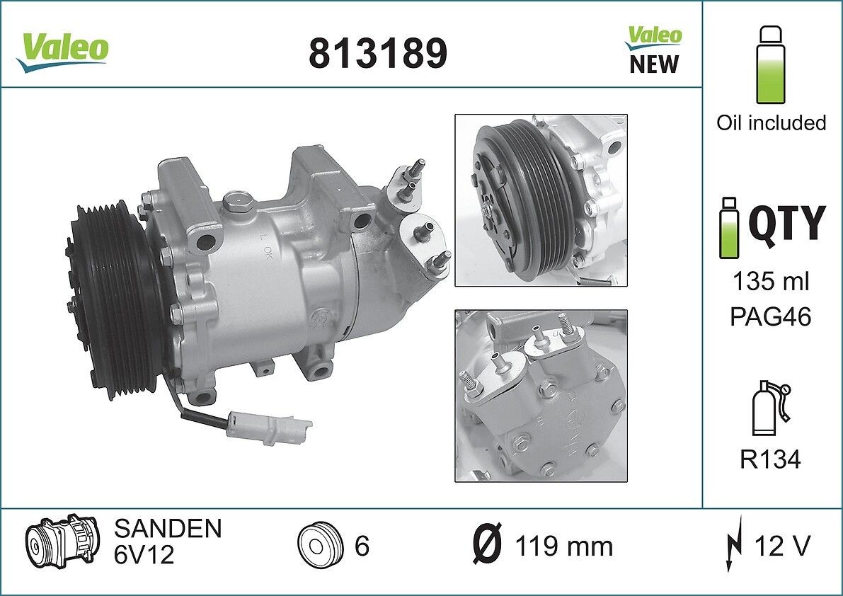 VALEO Air conditioning compressor Article number: 813189 cheaply