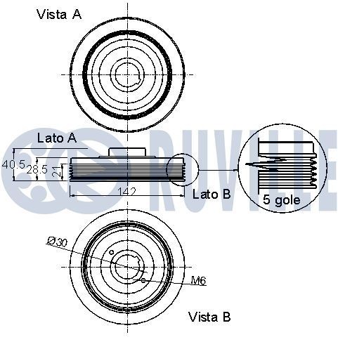 RUVILLE 55332 Демпер (успокоител-трепт.вибр.), пистов ремък VECTRA 2.2 DTI 16V 125 K.C. дизел 2008