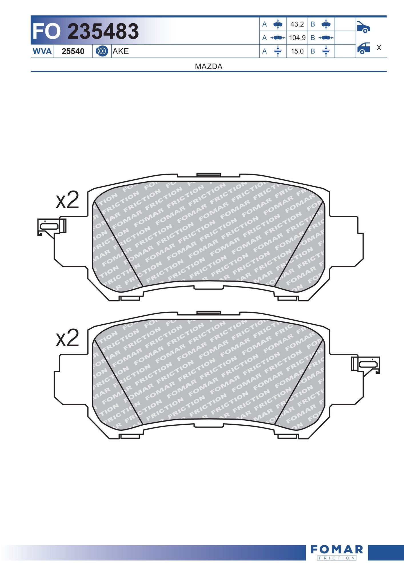 FOMAR Friction Brake pad set Article number: FO 235483 cheaply