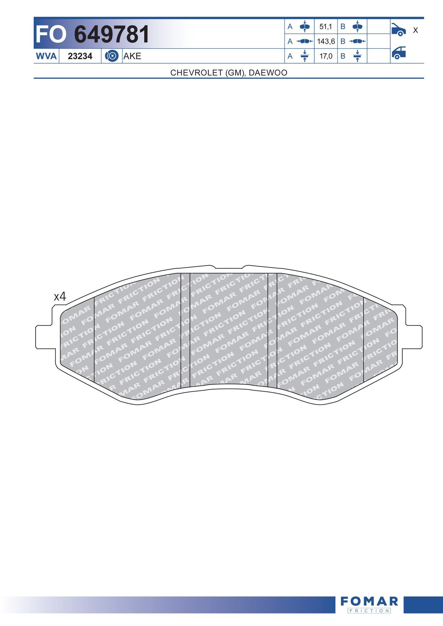FOMAR Friction Brake pad set Article number: FO 649781 cheaply
