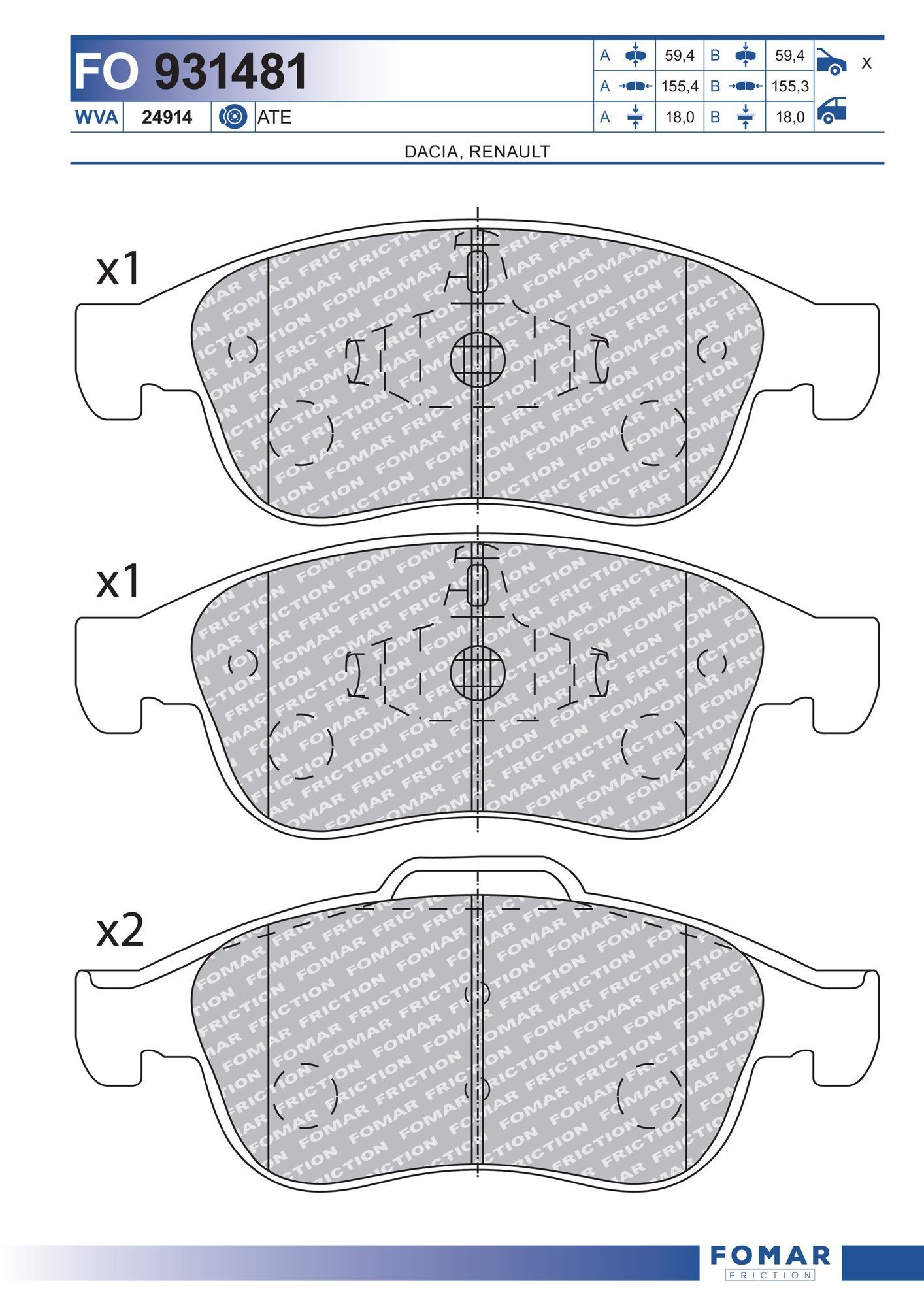 FOMAR Friction Brake pad set Article number: FO 931481 cheaply