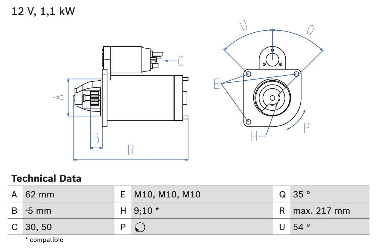BOSCH Starter motor Article number: 0 986 016 530 cheaply