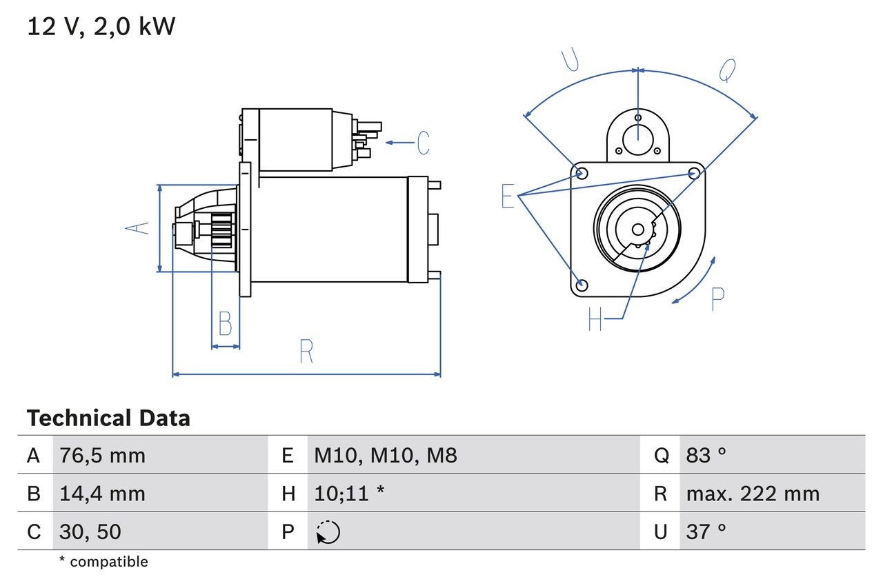 BOSCH Starter Varenummer: 0 986 023 530 billige
