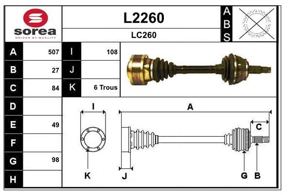 SNRA Drive shaft Article number: L2260 cheaply