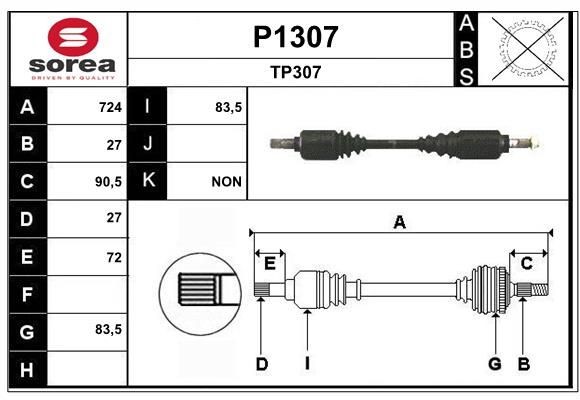 SNRA Drive shaft Article number: P1307 cheaply