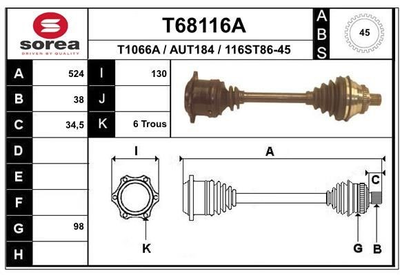 EAI Drivaxel Artikelnummer: T68116A billigt