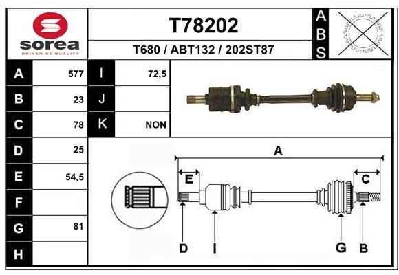 EAI Drive shaft Article number: T78202 cheaply