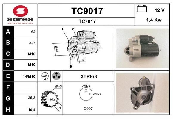 SNRA Starter motor Article number: TC9017 cheaply