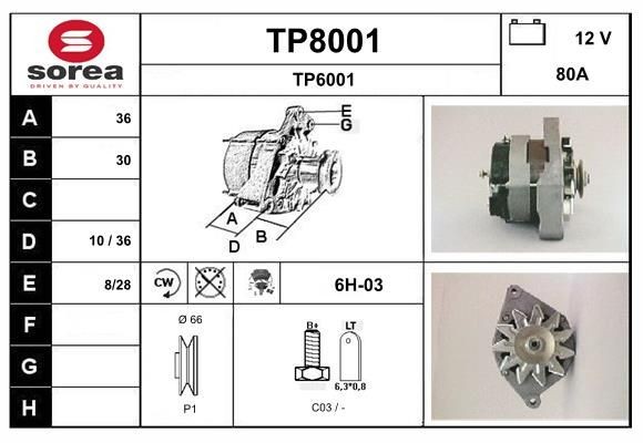 SNRA Alternator Article number: TP8001 cheaply
