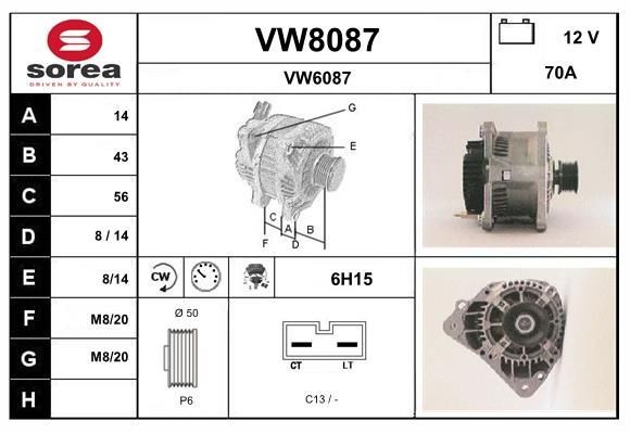 SNRA Alternator Article number: VW8087 cheaply