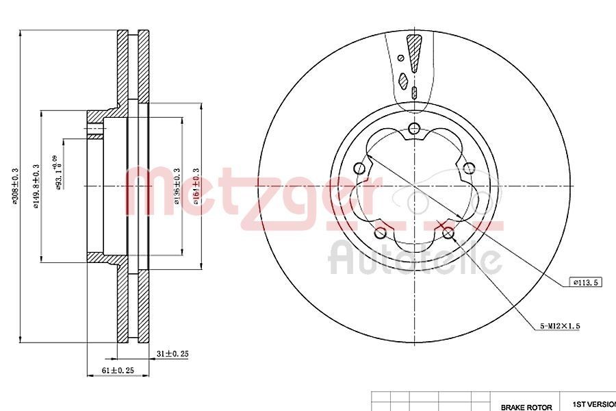 METZGER Disc de frână număr articol: 6110767 ieftin