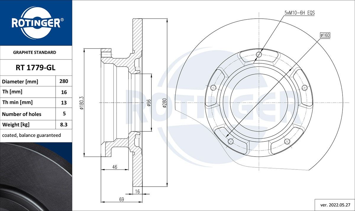 ROTINGER Disque de frein UGS: RT 1779-GL à peu de frais