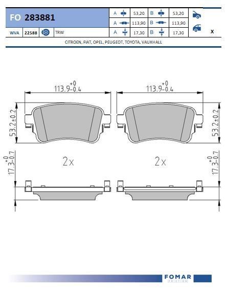 FOMAR Friction Brake pad set Article number: FO 283881 cheaply