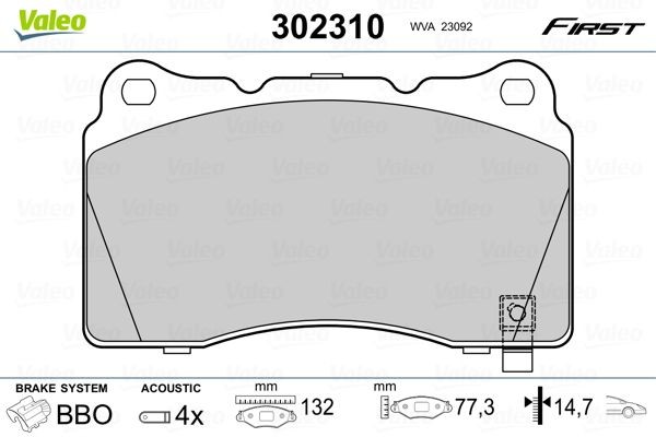 VALEO Brake pad set Article number: 302310 cheaply