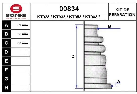 SNRA Bellow Set, drive shaft Article number: 00834 cheaply