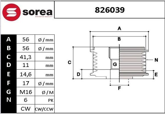 SNRA Alternator Freewheel Clutch Article number: 826039 cheaply