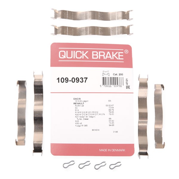QUICK BRAKE 109-0937 Monteringssæt til bremseklodser 12 1.3 54 HK Benzin 1983