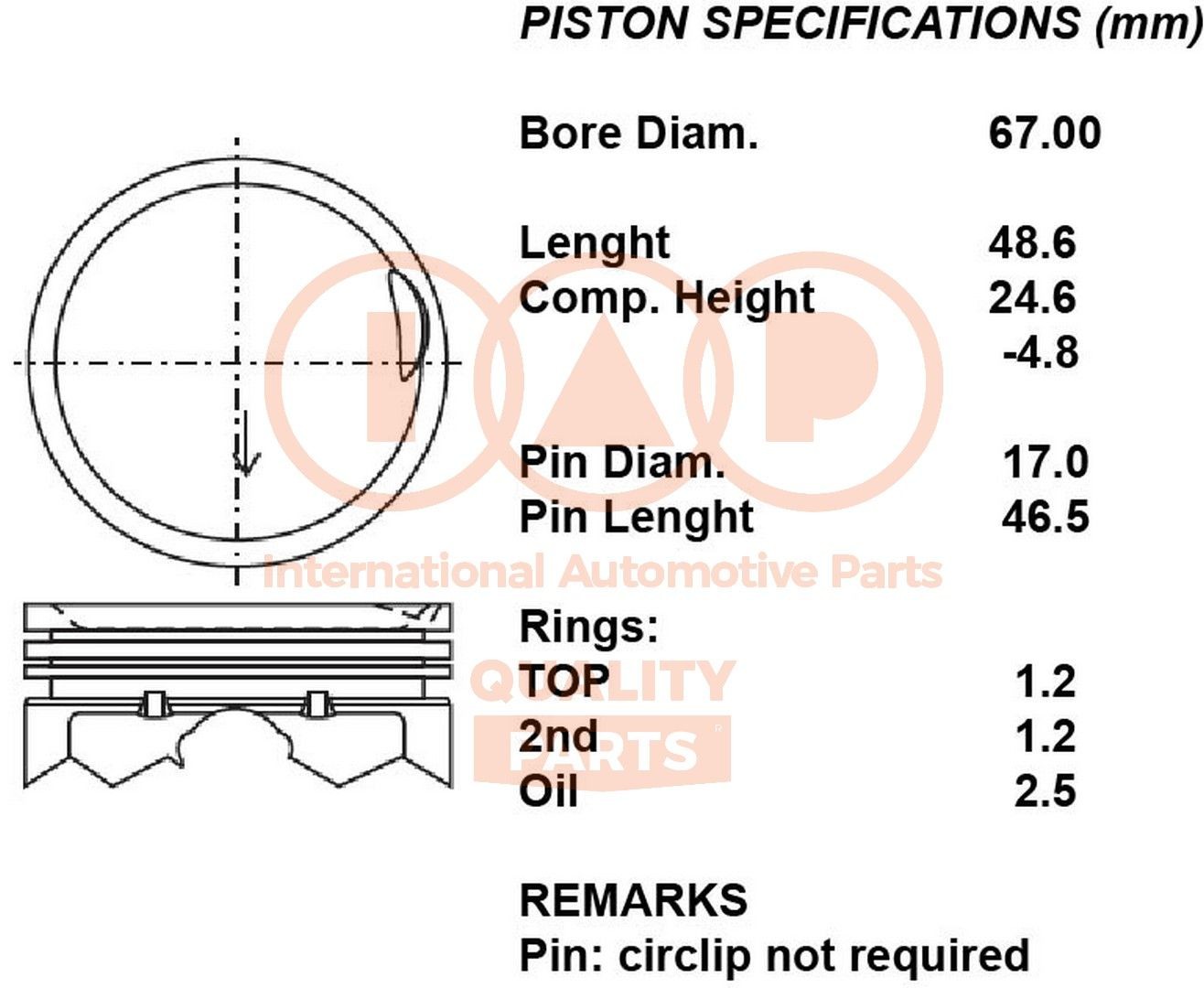 IAP QUALITY PARTS Piston Article number: 100-07092 cheaply
