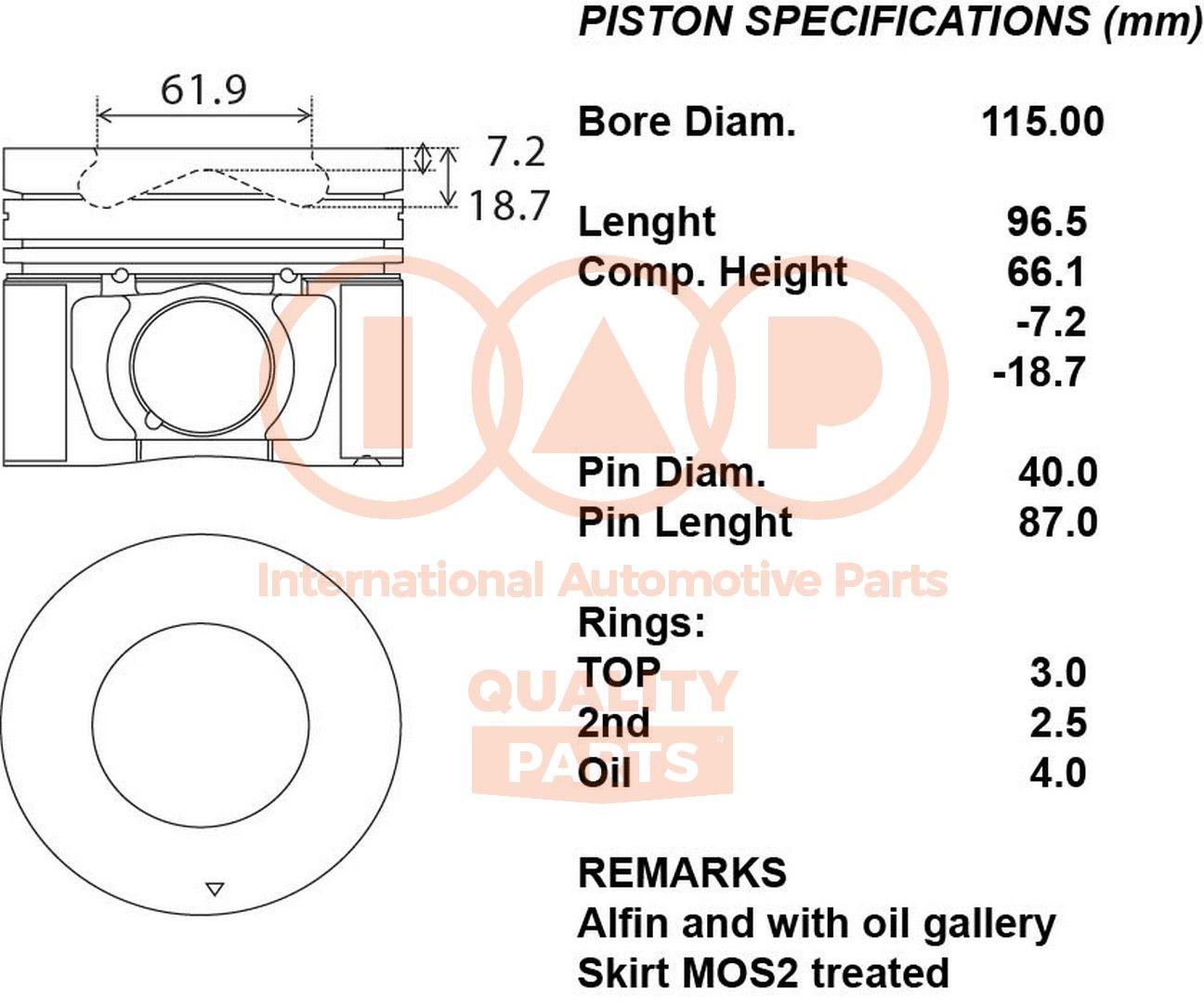IAP QUALITY PARTS Piston Article number: 100-09096 cheaply