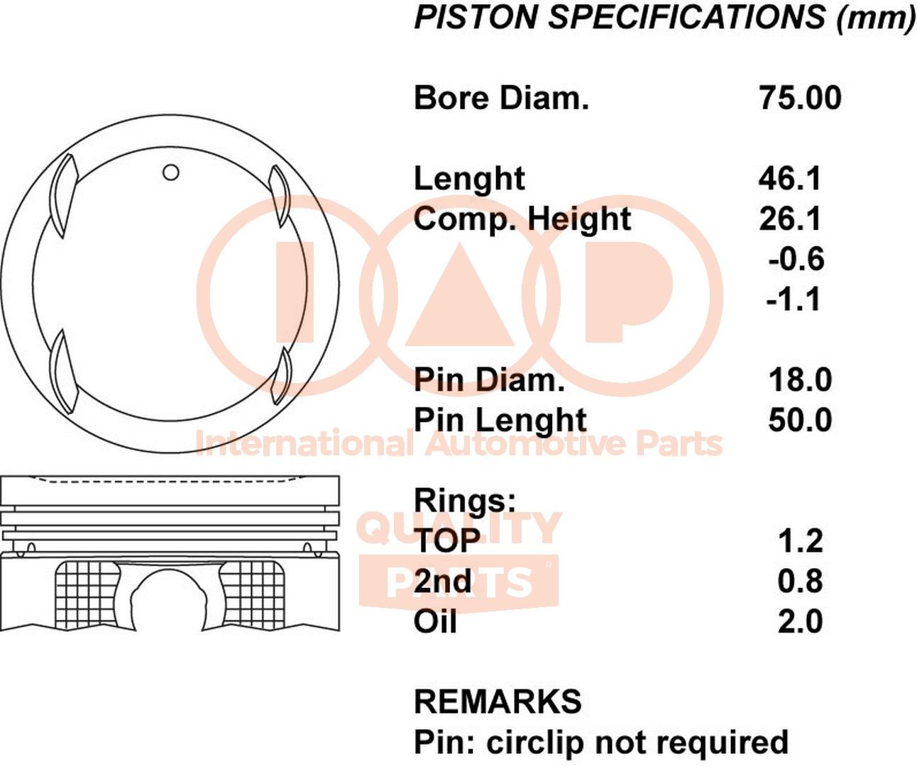 IAP QUALITY PARTS Piston Article number: 100-12092 cheaply