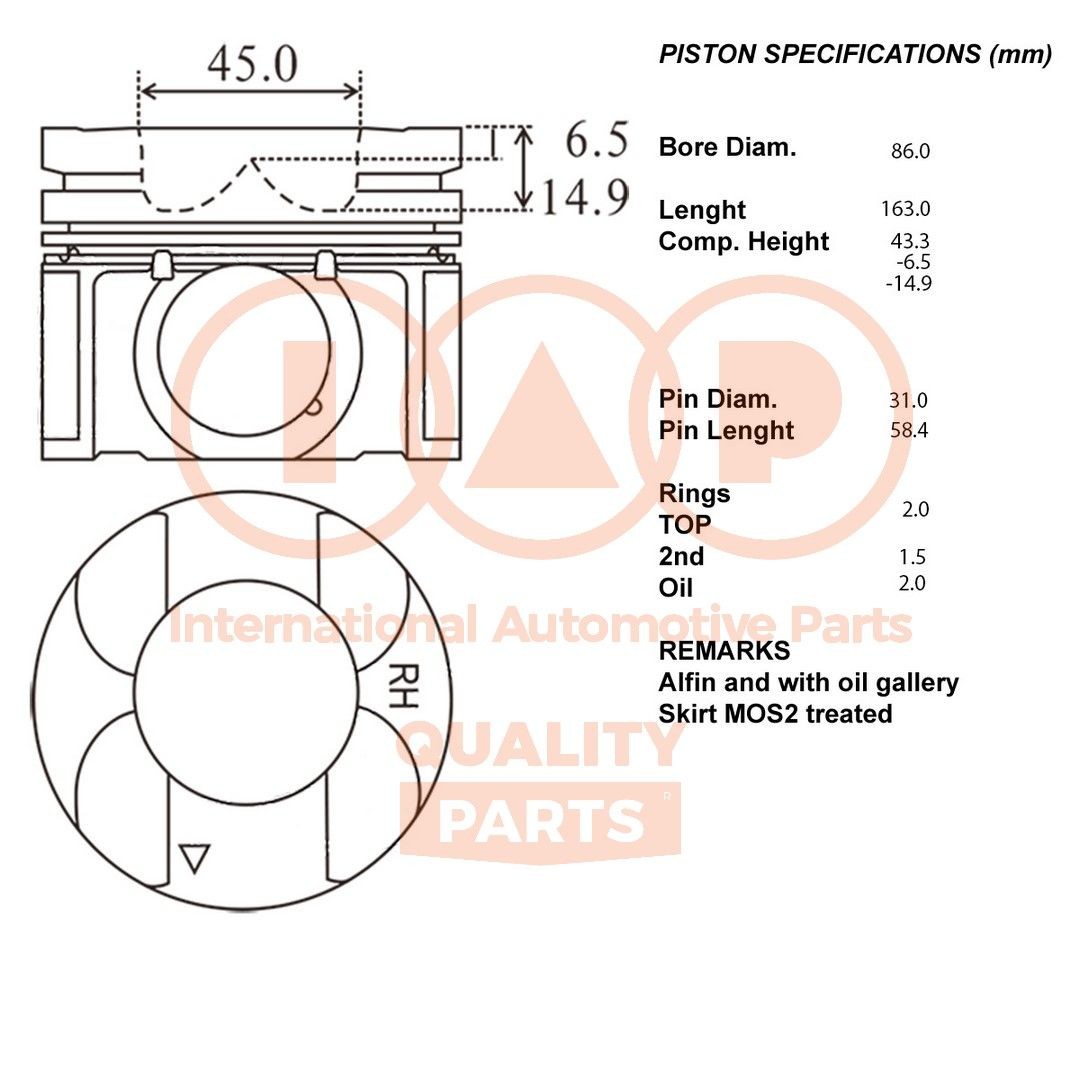 IAP QUALITY PARTS Piston Article number: 100-15033 cheaply