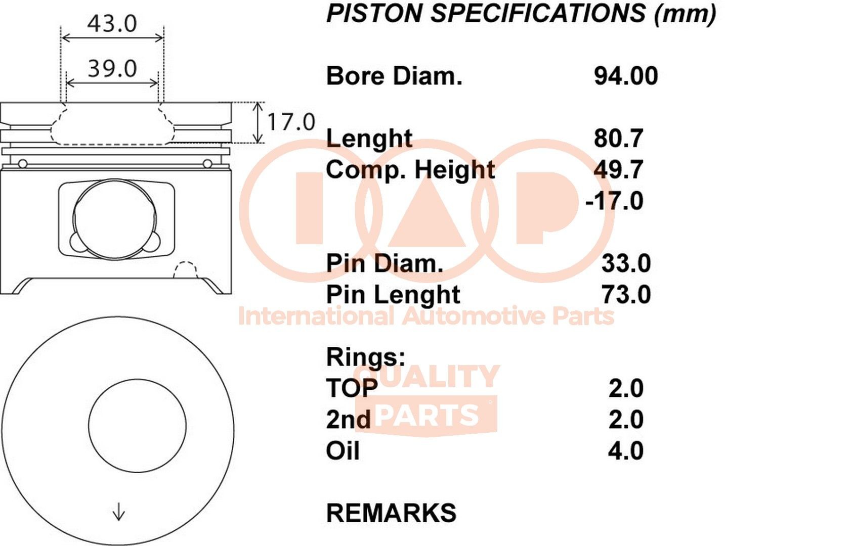 IAP QUALITY PARTS Piston Article number: 100-17044 cheaply