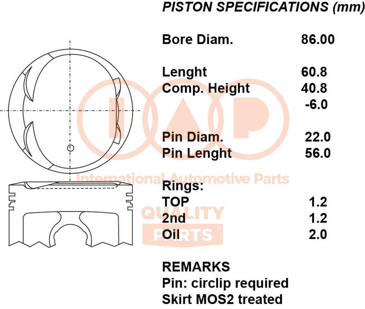 IAP QUALITY PARTS Kolvid Artikli number: 100-17108 soodsalt