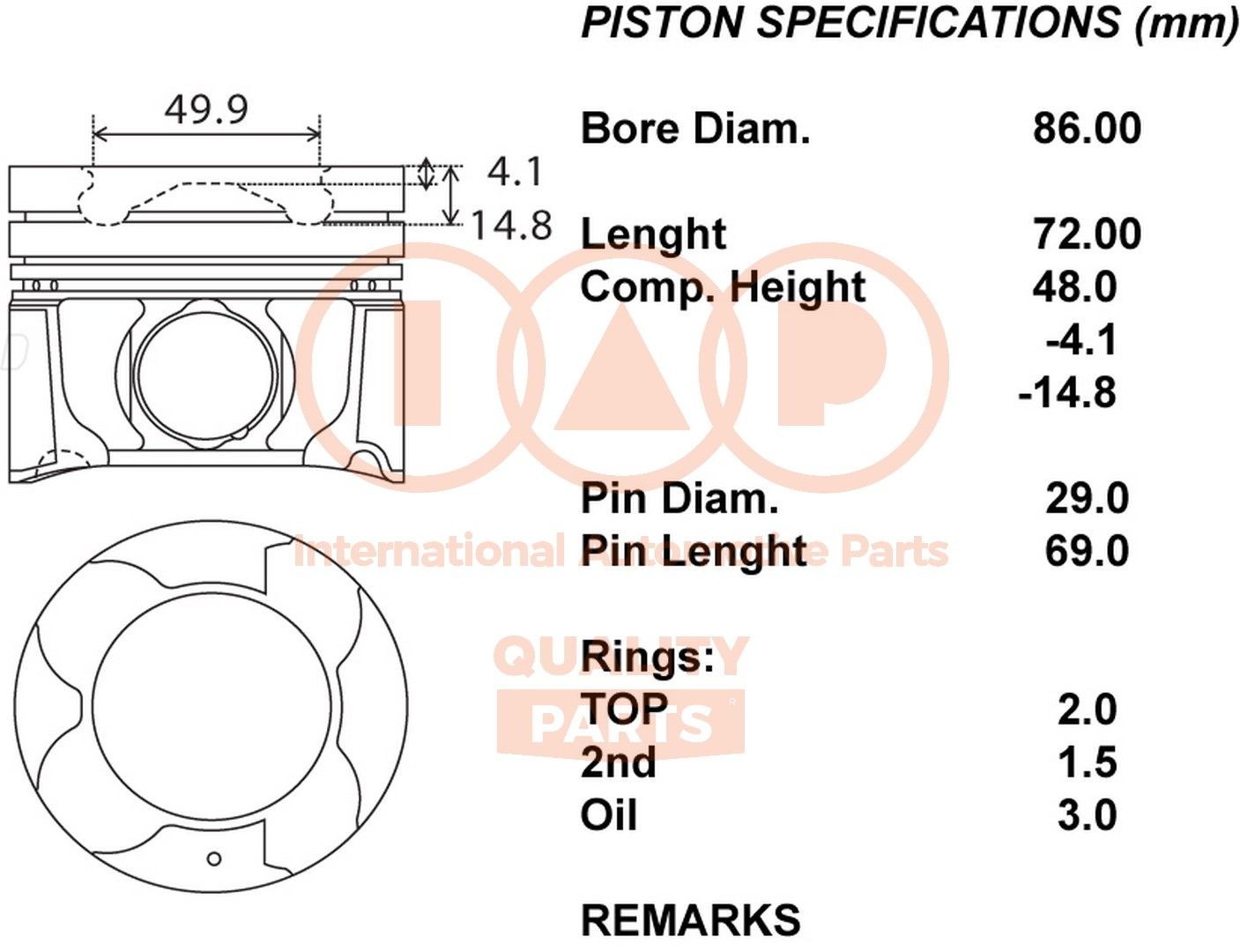 IAP QUALITY PARTS Piston Article number: 100-17204 cheaply