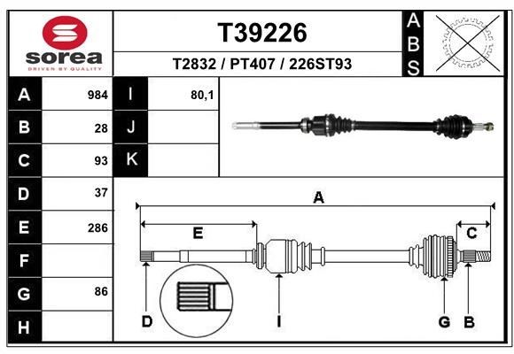 EAI Drivaxel Artikelnummer: T39226 billigt
