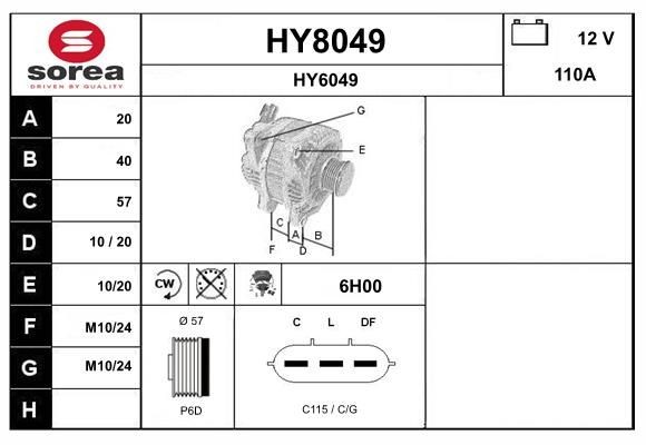 SNRA Alternator Article number: HY8049 cheaply