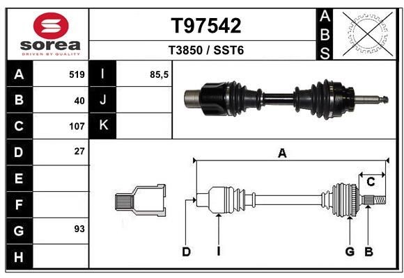 EAI Drive shaft Article number: T97542 cheaply
