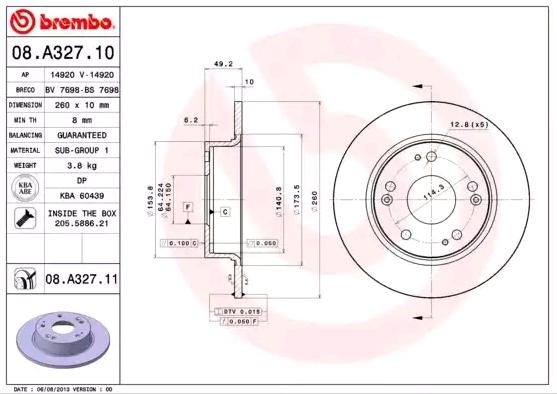 BREMBO Спирачен диск артикулен номер: 08.A327.10 евтино