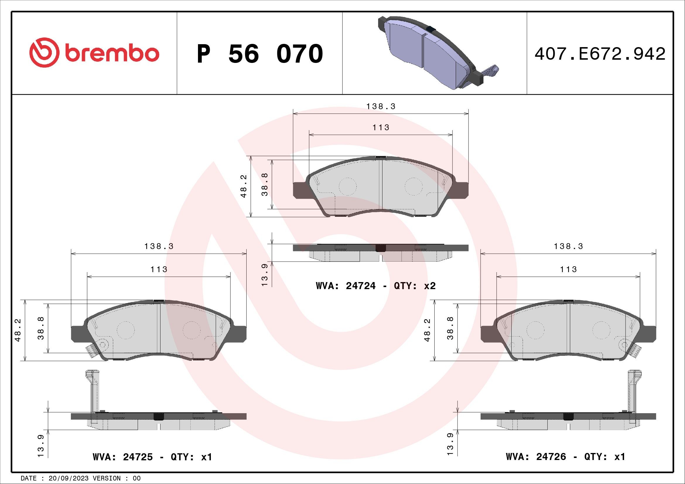 BREMBO Τακάκια φρένων αριθμός Άρθρου: P 56 070 φθηνότερα